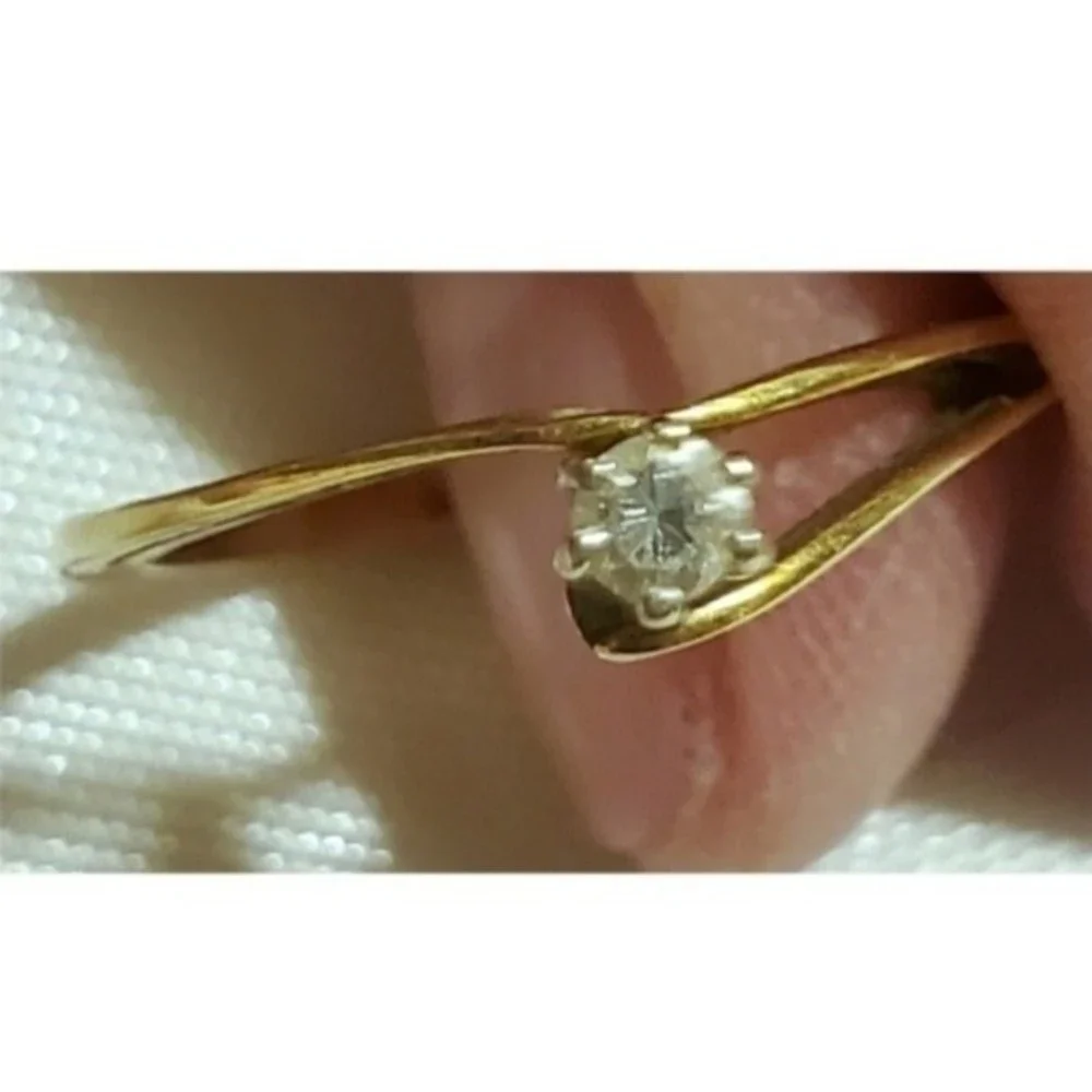 14.18K Yellow Gold Genuine Diamond Solitaire Engagement Wedding Ring Vintage - Picture 10 of 13